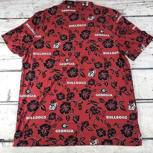 Reyn Spooner UGA Georgia Bulldog Performance Polo Medium Aloha Print Red NWT - Picture 10 of 10
